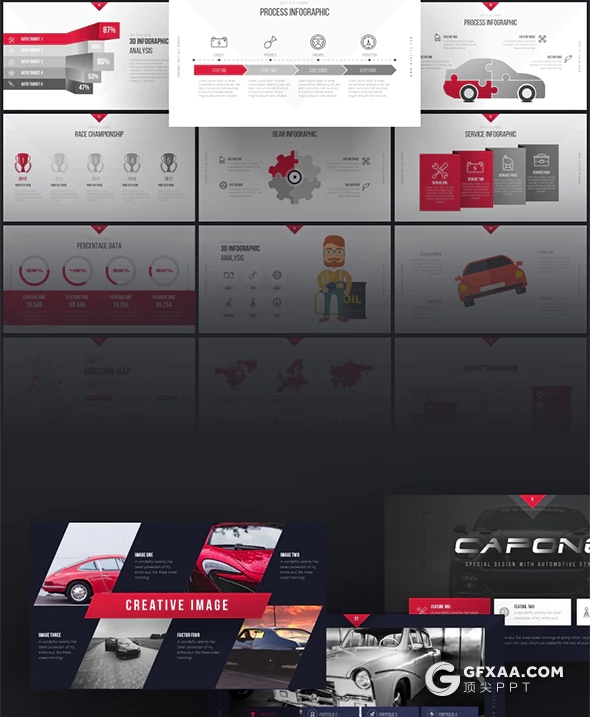60页国外高端汽车行业介绍展示分析PPT模板 11种主题配色 - 顶尖PPT
