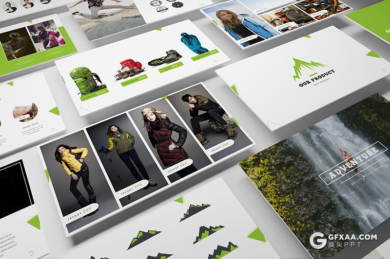 77页户外探险服饰工具介绍展示PPT模板 - 顶尖PPT