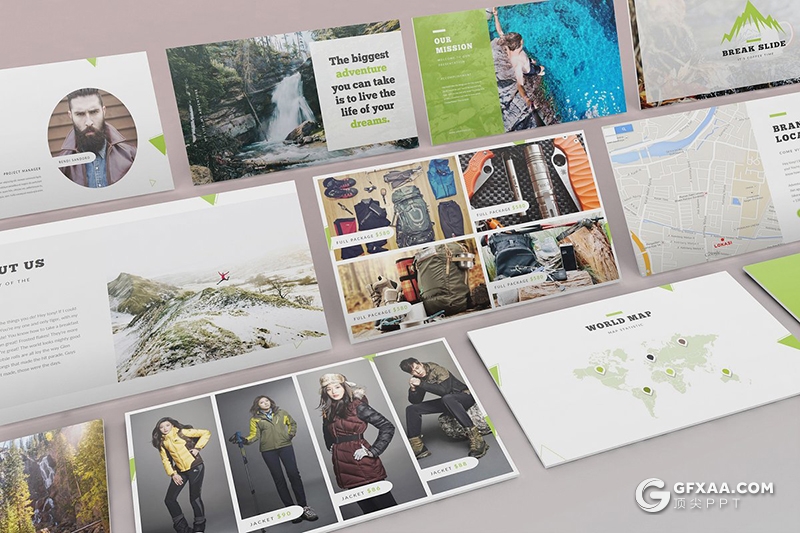 77页户外探险服饰工具介绍展示PPT模板 - 顶尖PPT