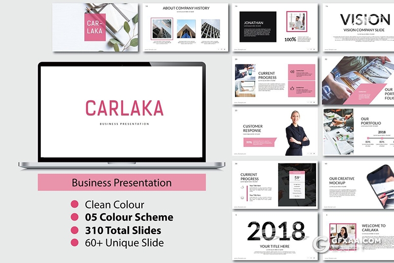 67页5种主题配色扁平化简约商务风格PPT模板 - 顶尖PPT