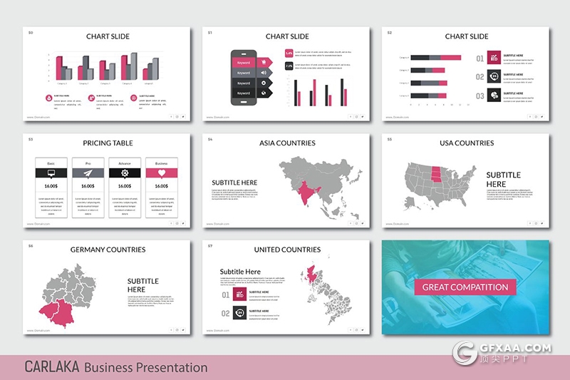 67页5种主题配色扁平化简约商务风格PPT模板 - 顶尖PPT