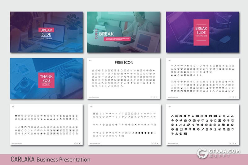 67页5种主题配色扁平化简约商务风格PPT模板 - 顶尖PPT