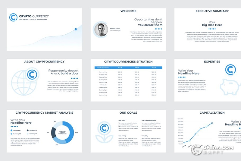 52页扁平化图形设计数字虚拟货币介绍展示PPT模板 5种主题配色 - 顶尖PPT