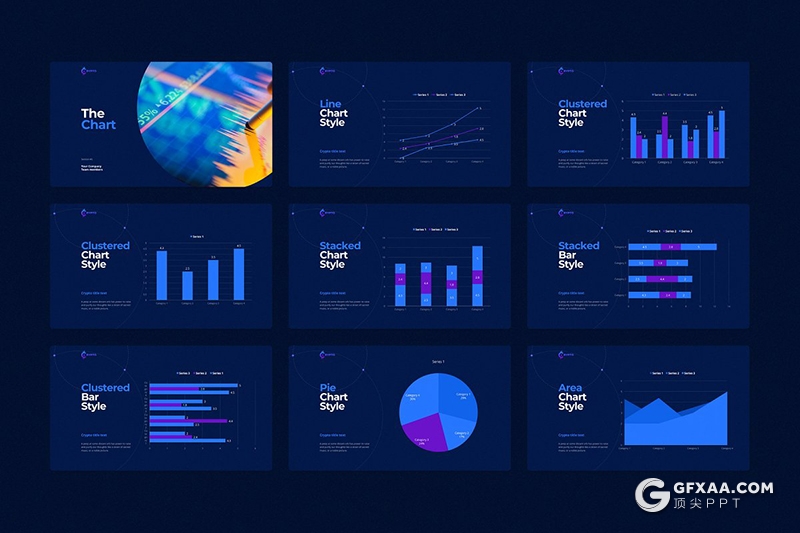 122页深蓝色科技创意线性图形高端商务PPT模板 - 顶尖PPT