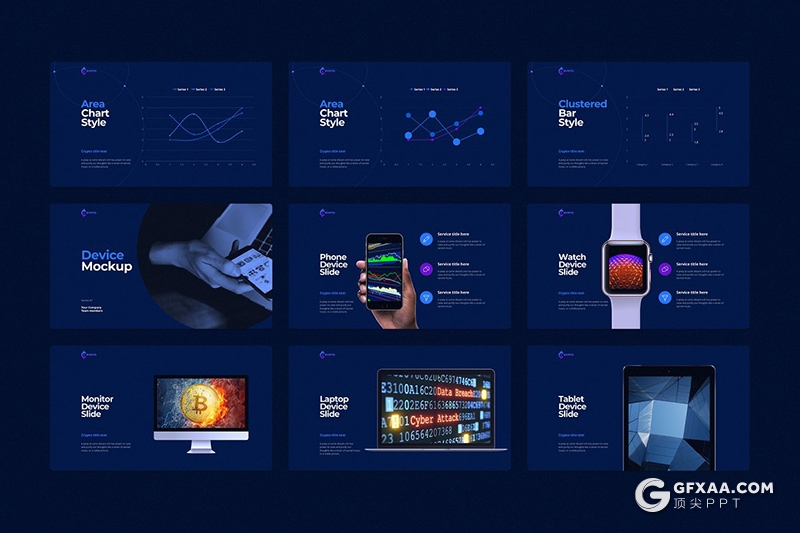 122页深蓝色科技创意线性图形高端商务PPT模板 - 顶尖PPT