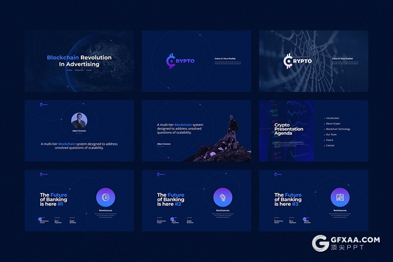 122页深蓝色科技创意线性图形高端商务PPT模板 - 顶尖PPT