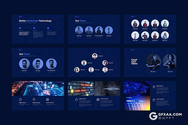 122页深蓝色科技创意线性图形高端商务PPT模板 - 顶尖PPT