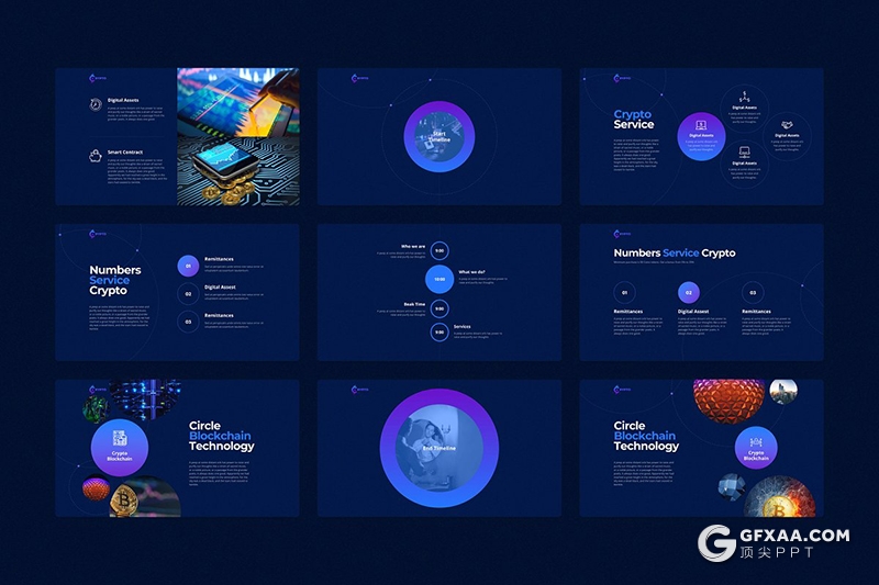 122页深蓝色科技创意线性图形高端商务PPT模板 - 顶尖PPT