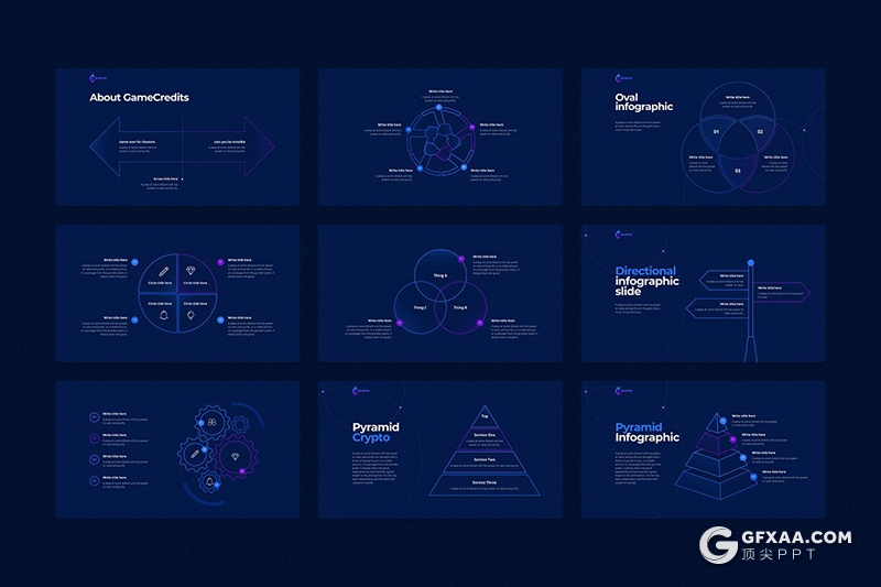 122页深蓝色科技创意线性图形高端商务PPT模板 - 顶尖PPT