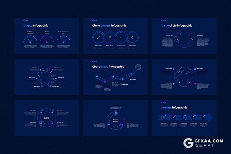 122页深蓝色科技创意线性图形高端商务PPT模板 - 顶尖PPT