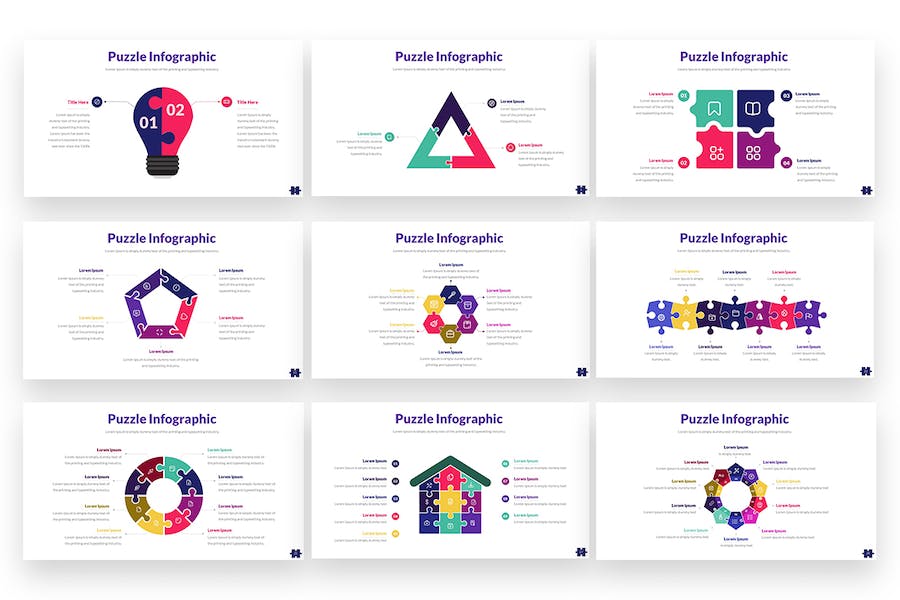 彩色积木组合信息图形PPT模板 - 顶尖PPT