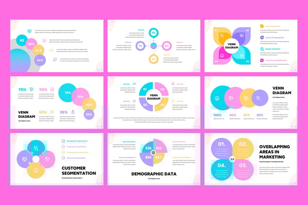 彩色文氏图维恩图数据可视化PPT模板 - 顶尖PPT