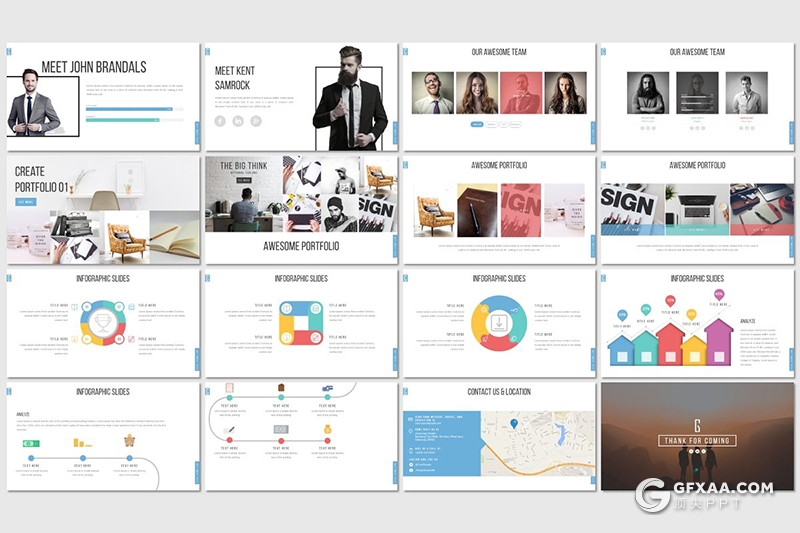 32页多色搭配国外商务团队介绍展示keynote模板 5种主题配色 - 顶尖PPT
