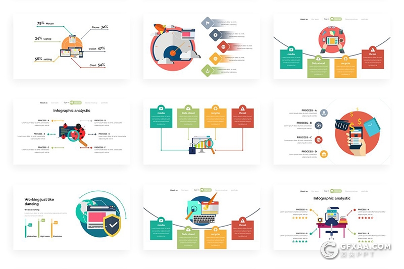 179页高端商务风格扁平化卡通图形设计PPT模板 - 顶尖PPT