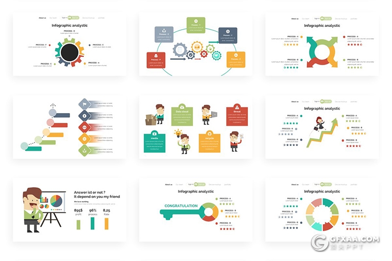 179页高端商务风格扁平化卡通图形设计PPT模板 - 顶尖PPT