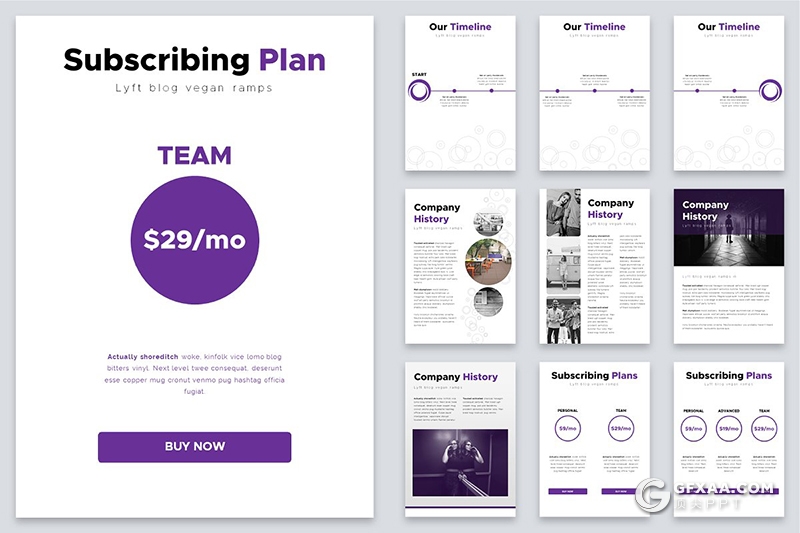 100页A4尺寸国外创意商务通用PPT模板 预设12种XML配色 - 顶尖PPT