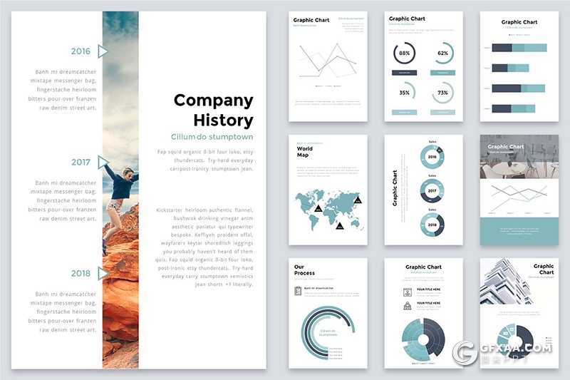 125页A4尺寸创意图形组合设计国外高端商务PPT模板 12种XML配色 - 顶尖PPT