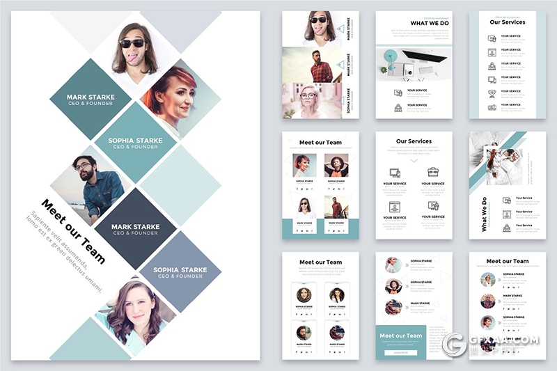 125页A4尺寸创意图形组合设计国外高端商务PPT模板 12种XML配色 - 顶尖PPT