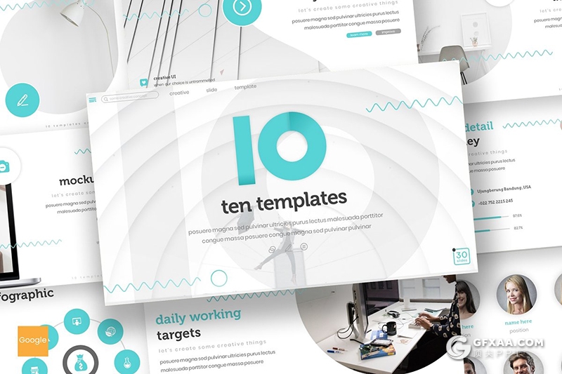 30页创意数字10商务风格Google slides模板 5种主题配色 - 顶尖PPT