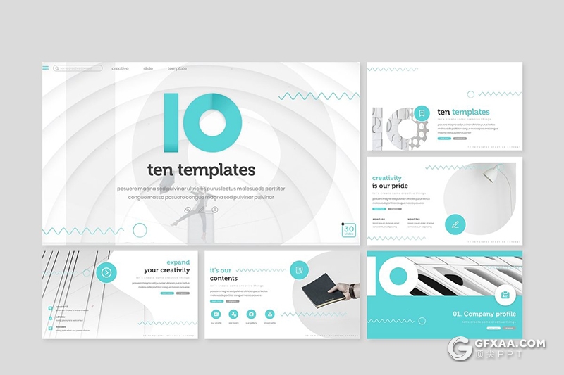 30页创意数字10商务风格ppt模板 5种主题配色 - 顶尖PPT