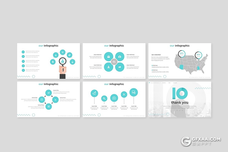 30页创意数字10商务风格ppt模板 5种主题配色 - 顶尖PPT