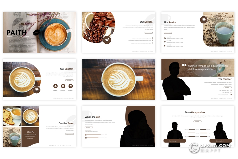 30页5种配色咖啡介绍展示keynote模板 - 顶尖PPT