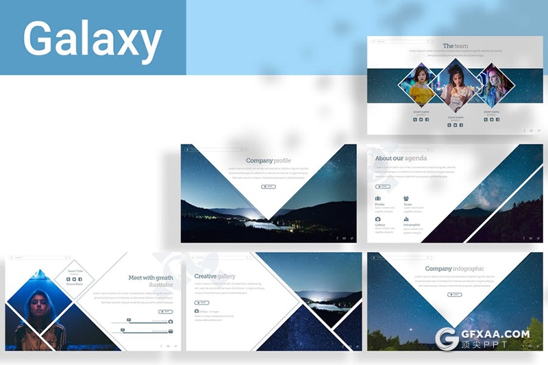 30页5种配色创意多边形组合商务keynote模板 - 顶尖PPT