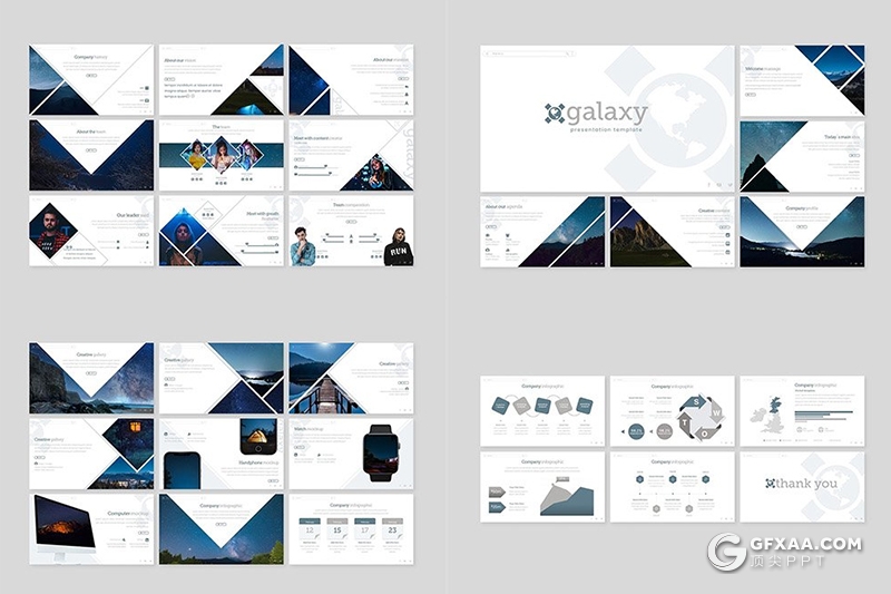 30页5种配色创意多边形组合商务keynote模板 - 顶尖PPT