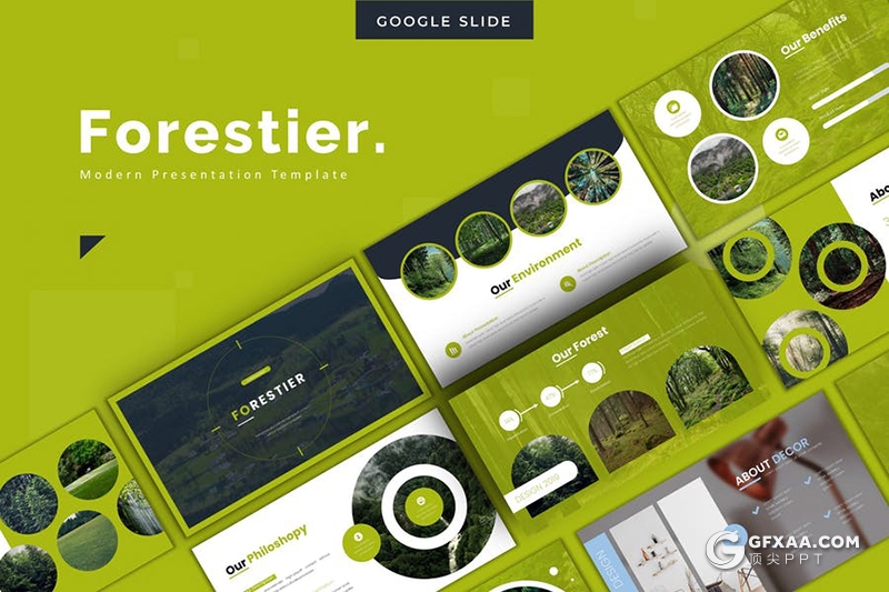 30页5种配色森林绿化原始森林介绍Google slides模板 - 顶尖PPT