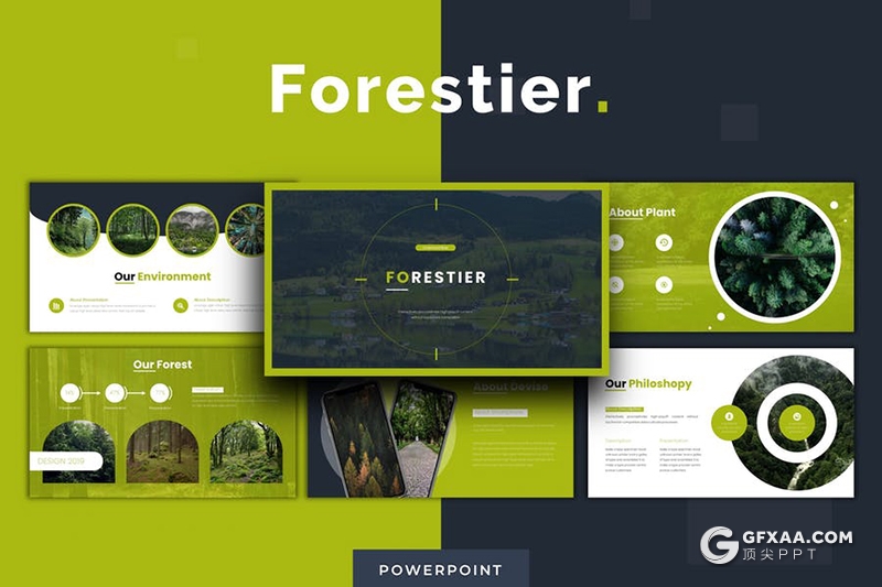 30页5种配色森林绿化原始森林介绍ppt模板 - 顶尖PPT