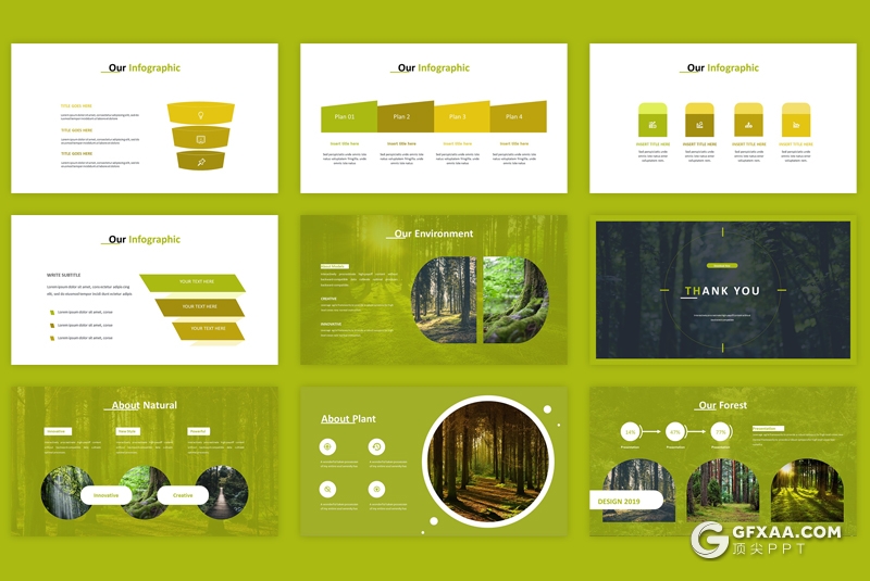 30页5种配色森林绿化原始森林介绍ppt模板 - 顶尖PPT