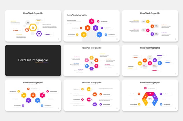 彩色六边形信息图形keynote模板 - 顶尖PPT