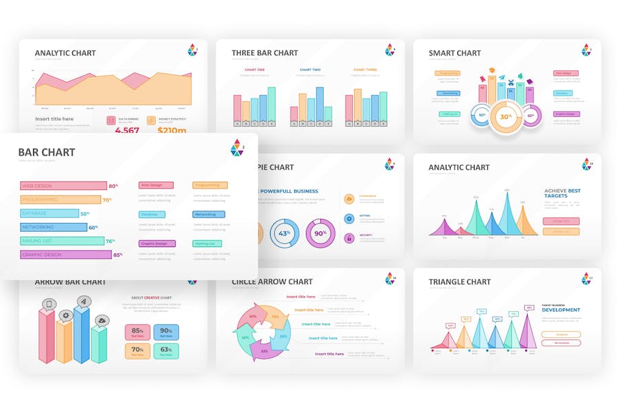彩色数据统计图形图表keynote模板 - 顶尖PPT