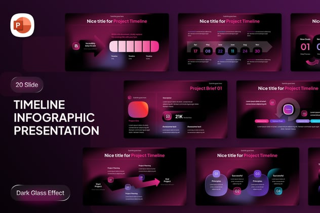 暗红色玻璃拟态风格项目时间轴图形PPT模板 - 顶尖PPT