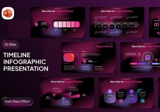 暗红色玻璃拟态风格项目时间轴图形PPT模板 - 顶尖PPT