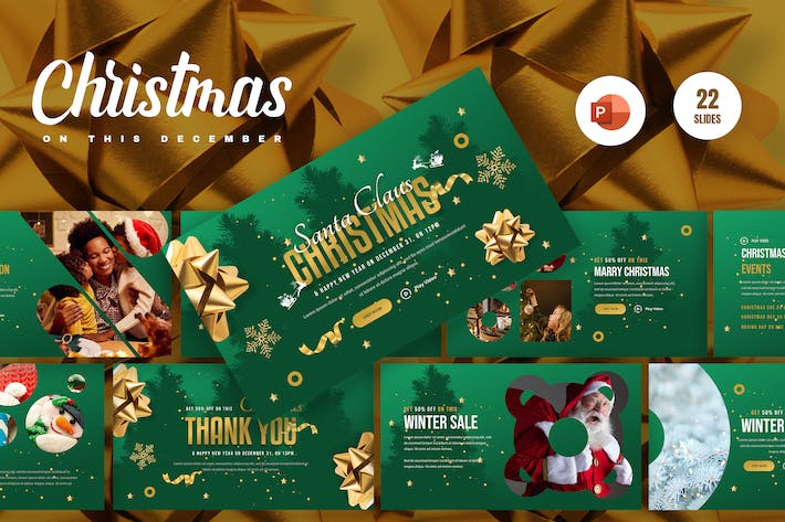 金色国外圣诞节派对活动现场PPT模板 - 顶尖PPT