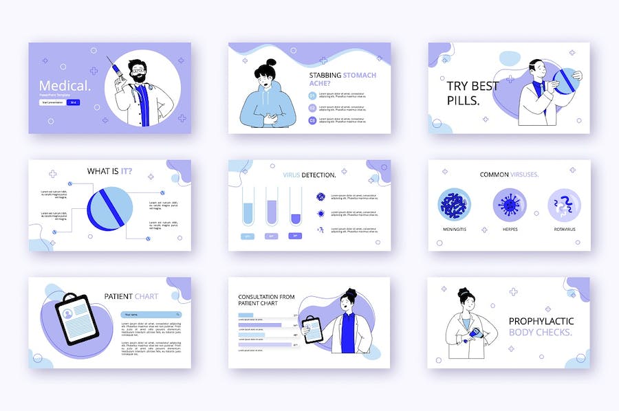 医学健康行业卡通插画科普PPT模板 - 顶尖PPT