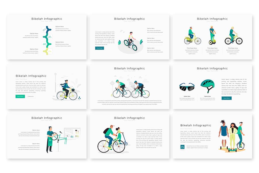 自行车山地车人物卡通插画PPT图形模板 - 顶尖PPT