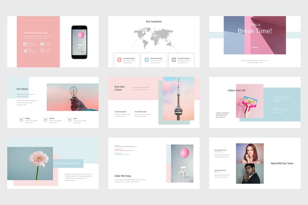 柔和色彩简约文艺欧式PPT模板 - 顶尖PPT