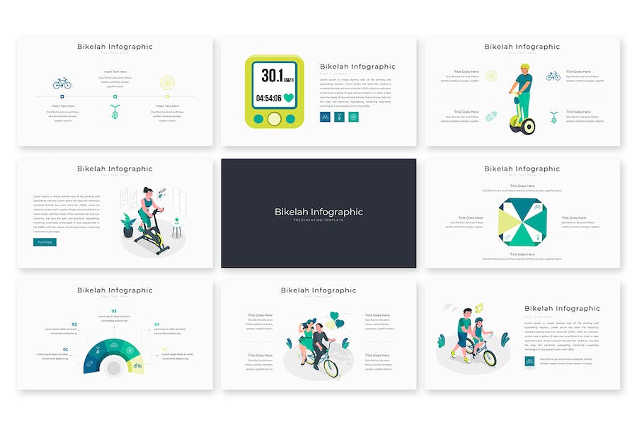 自行车山地车人物卡通插画PPT图形模板 - 顶尖PPT