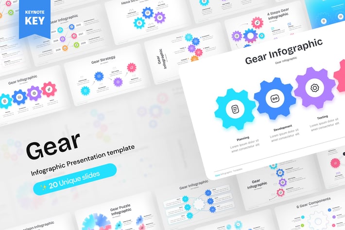 彩色齿轮信息图形keynote模板 - 顶尖PPT