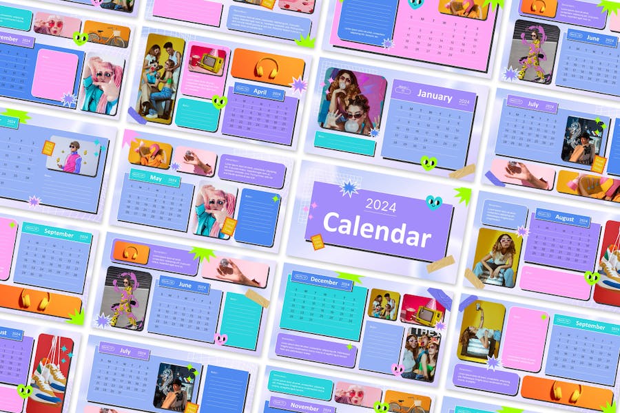 2024年创意手绘涂鸦风格日历PPT模板 - 顶尖PPT