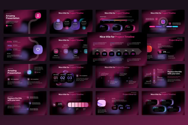 暗红色玻璃拟态风格项目时间轴图形PPT模板 - 顶尖PPT