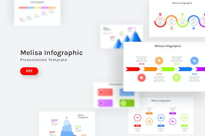 彩色步骤流程信息图形数据展示PPT模板 - 顶尖PPT