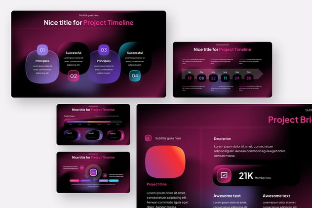 暗红色玻璃拟态风格项目时间轴图形PPT模板 - 顶尖PPT