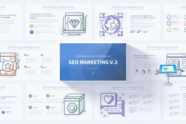搜索引擎优化营销主题信息图表keynote模板 - 顶尖PPT