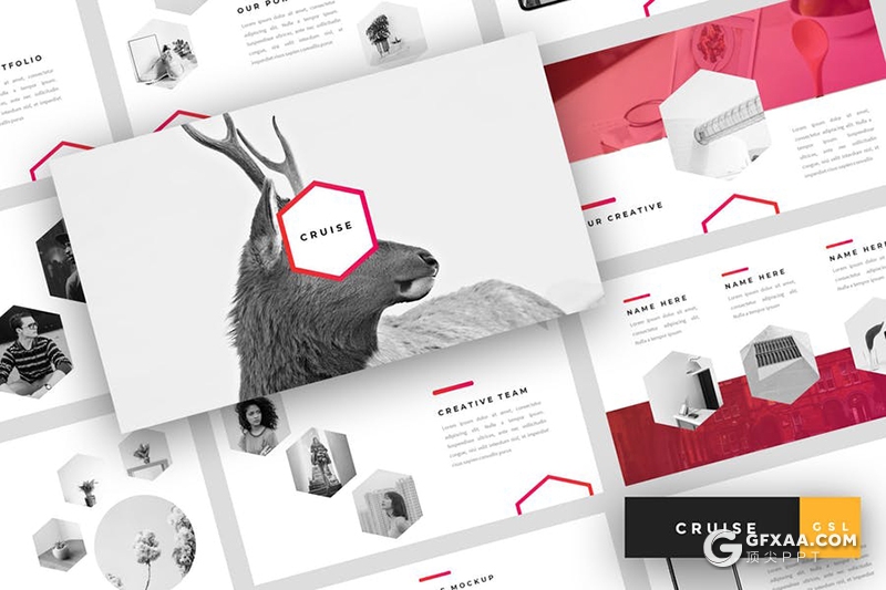 30页5种配色创意六边形组合简约商务Google slides模板 - 顶尖PPT