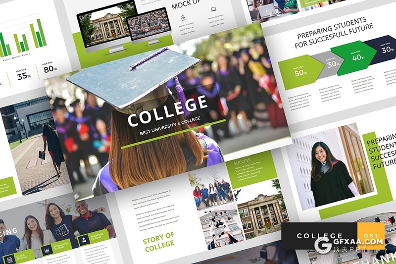 30页大学环境专业介绍毕业典礼介绍Google slides模板 5种配色 - 顶尖PPT