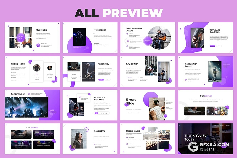 32页时尚音乐节音乐家介绍展示PPT模板 - 顶尖PPT