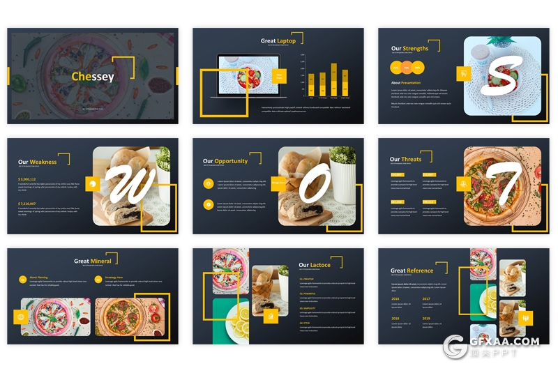 30页西式餐饮美食介绍展示Google slides模板 5种配色主题 - 顶尖PPT